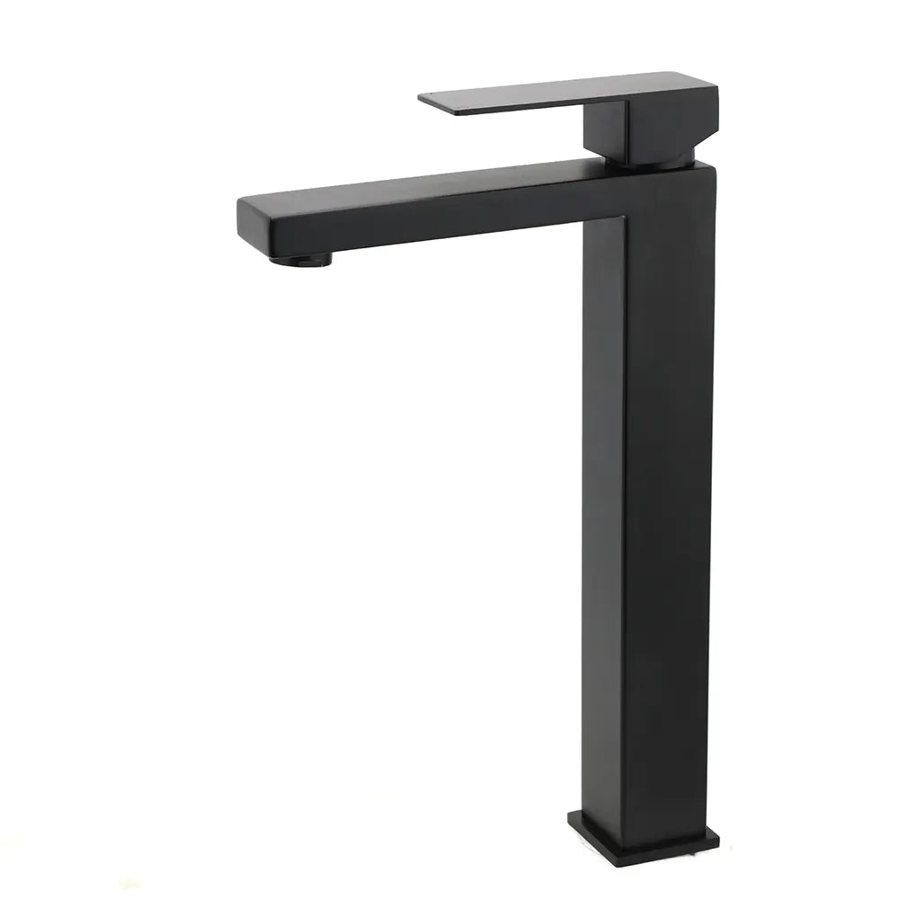 Matt Black Stainless Steel Square Tall Basin Mixer Sink Tap High Vanity Spout
