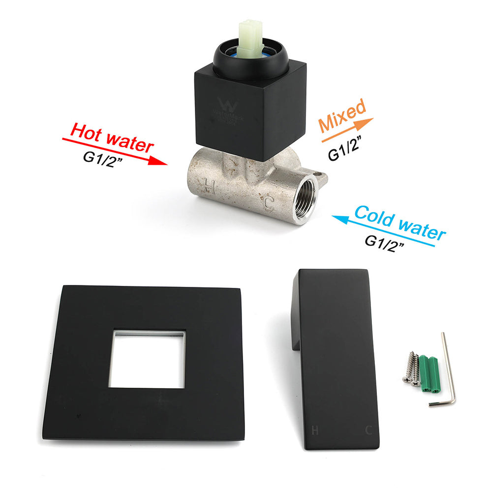 Matt Black Square Shower Mixer Hot Cold Tap Ceramic Cartridge Spindle Watermark - Image 4