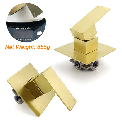 Brushed Gold Square Bath Shower Mixer Hot Cold Tap Ceramic Cartridge For Bath Set - Image 2
