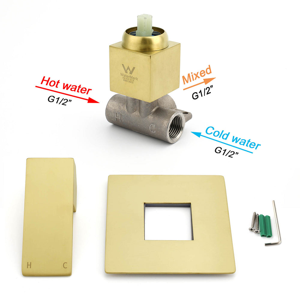 Brushed Gold Square Bath Shower Mixer Hot Cold Tap Ceramic Cartridge For Bath Set - Image 3