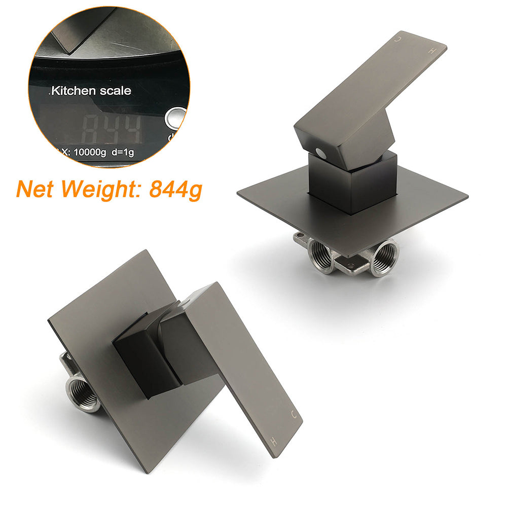 Watermark Gun Metal Square Bath Shower Mixer Hot Cold Tap Ceramic Cartridge Valve - Image 2