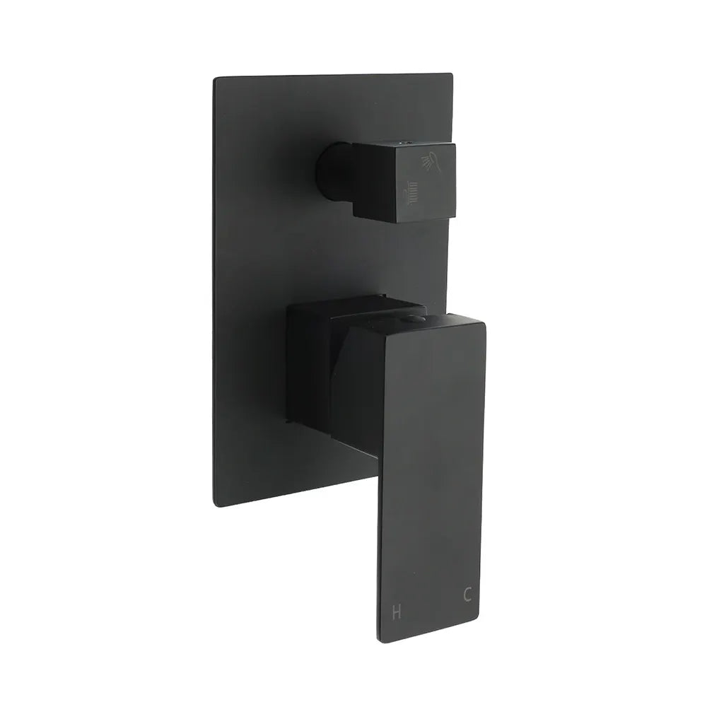 Matt Black Square Stainless Steel Shower Mixer 2 Way Bath Set Diverter Watermark