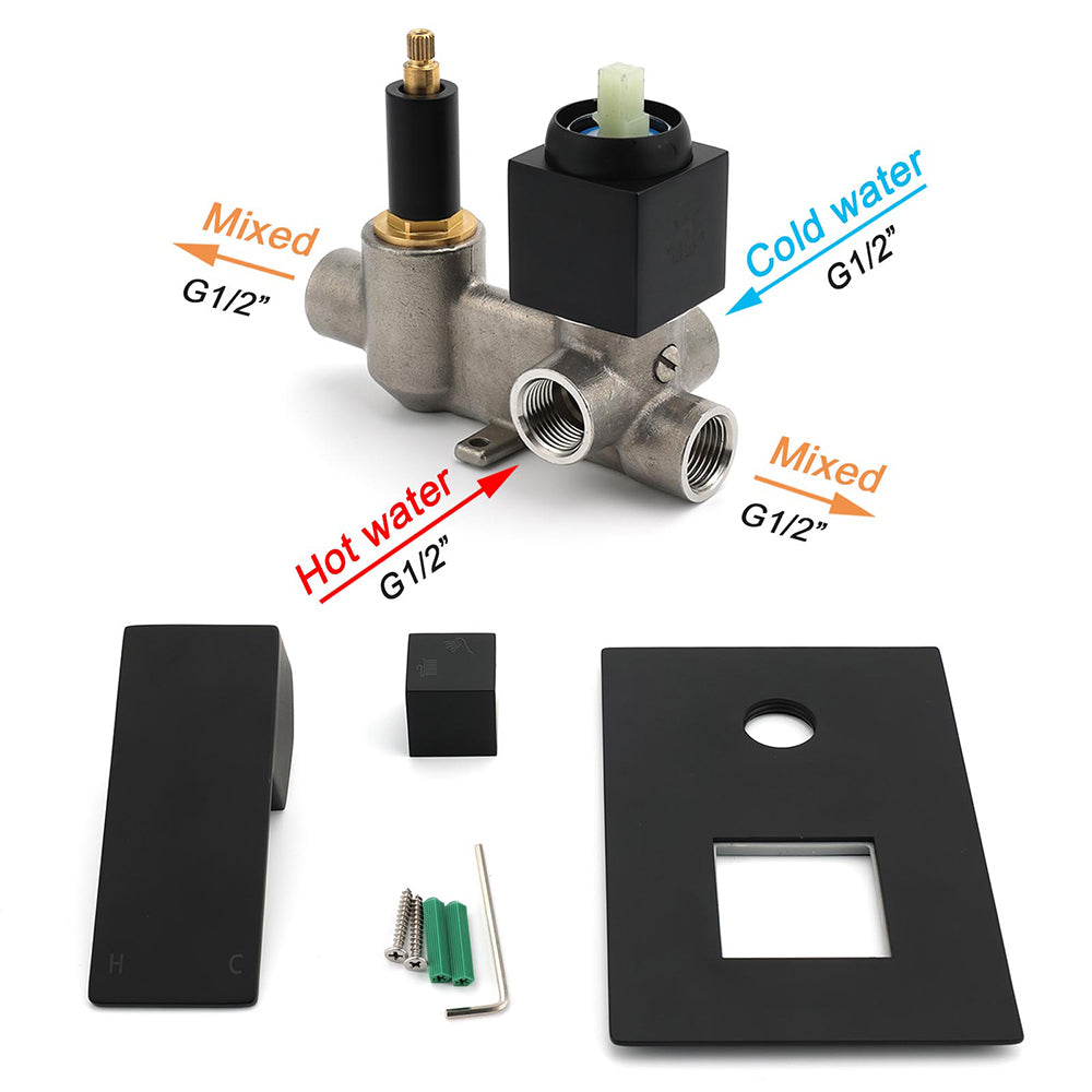 Matt Black Square Stainless Steel Shower Mixer 2 Way Bath Set Diverter Watermark - Image 2