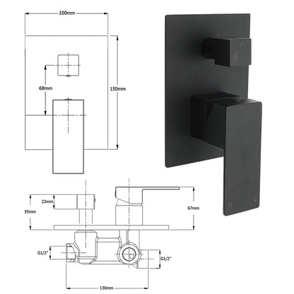 Matt Black Square Stainless Steel Shower Mixer 2 Way Bath Set Diverter Watermark - Image 2