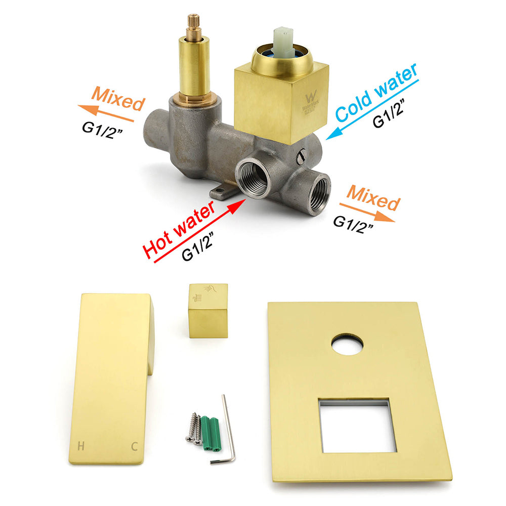 Watermark 1/2 Inch Shower Mixer Diverter Brushed Gold Square Stainless Steel Set - Image 3
