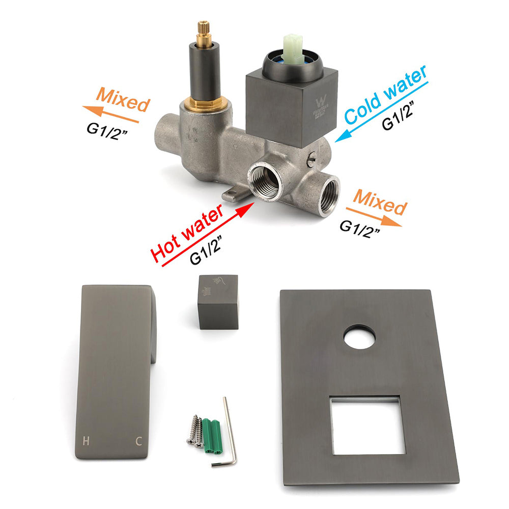 Gun Metal Square Stainless Steel Bath Shower Mixer 2 Way Switch Diverter Watermark - Image 3