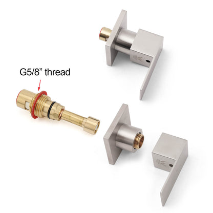 Brushed Nickel Square 1/4 Turn Wall Mounted Twin Taps For Shower Bath Spout Set - Image 4