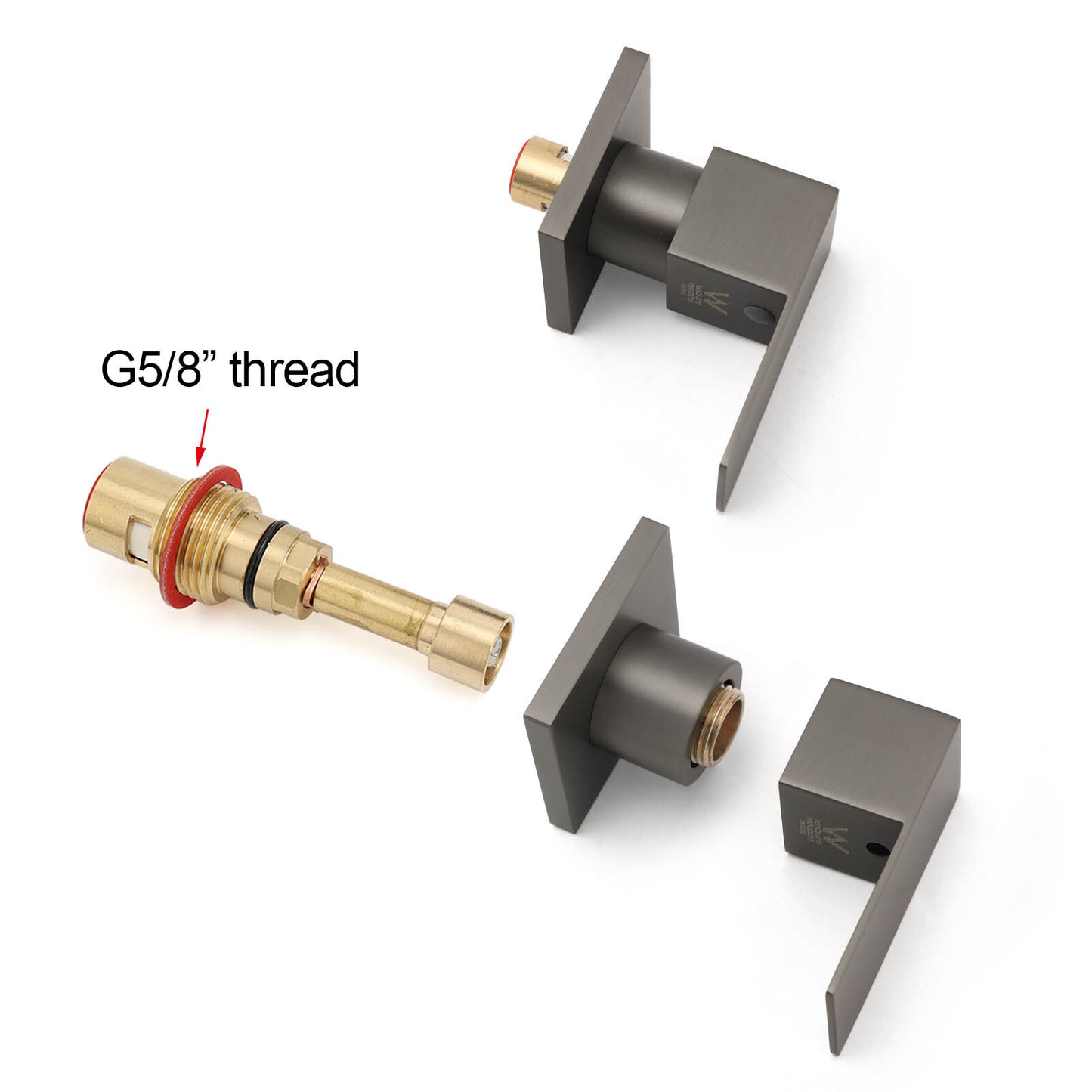Gun Metal Grey Square 1/4 Quarter Turn Wall Twin Taps For Shower Basin Spout Set - Image 4