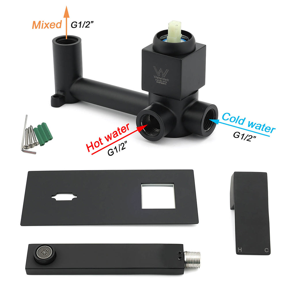 Matt Black Basin Mixer Bathroom Tub Faucet Wall Mount Tap Hot Cold Water Spout - Image 6