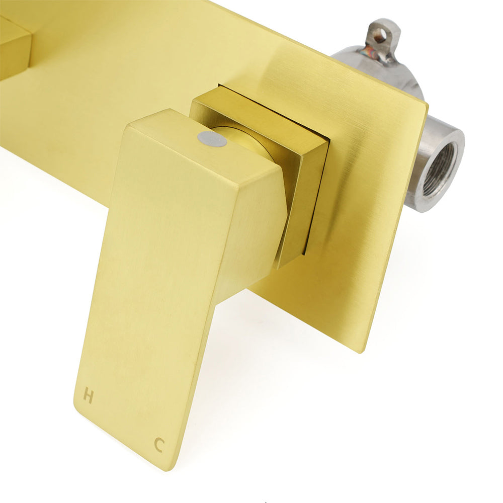 Brushed Gold Square Wall Mount Basin Mixer Laundry Vanity Tap Spout Faucet Set - Image 6