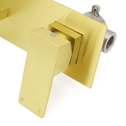 Brushed Gold Square Wall Mount Basin Mixer Laundry Vanity Tap Spout Faucet Set - Image 6