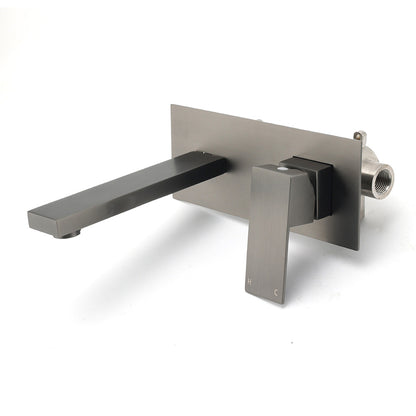 WELS Gun Metal Square Wall Mount Basin Mixer Laundry Vanity Tap Spout Faucet Set - Image 2