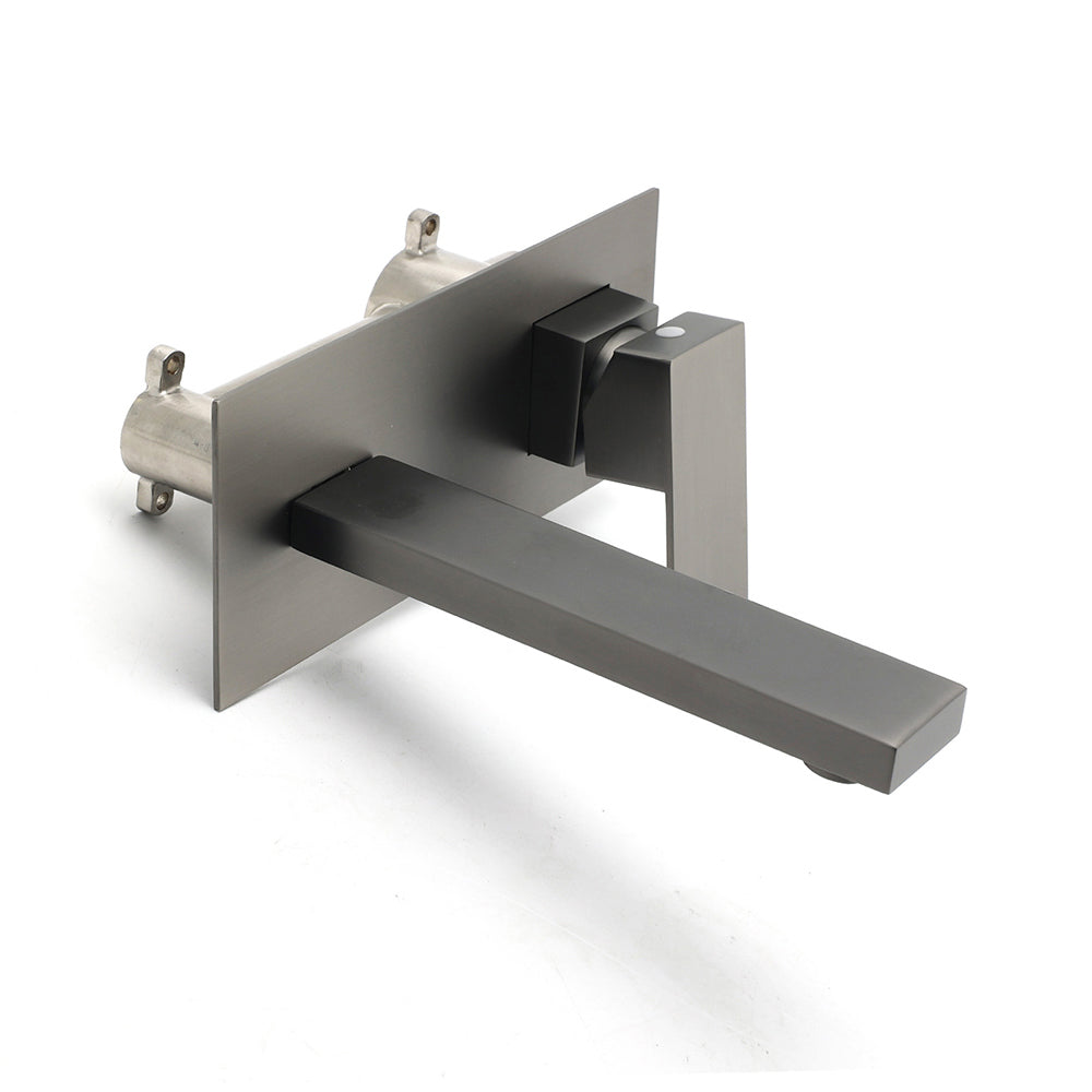 WELS Gun Metal Square Wall Mount Basin Mixer Laundry Vanity Tap Spout Faucet Set - Image 3