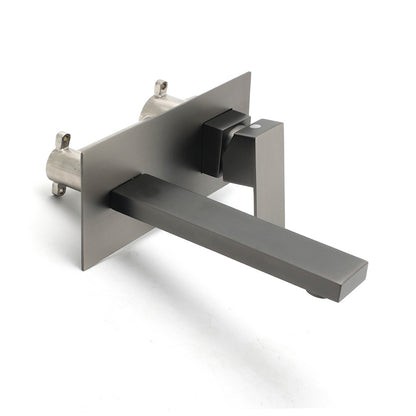 WELS Gun Metal Square Wall Mount Basin Mixer Laundry Vanity Tap Spout Faucet Set - Image 3