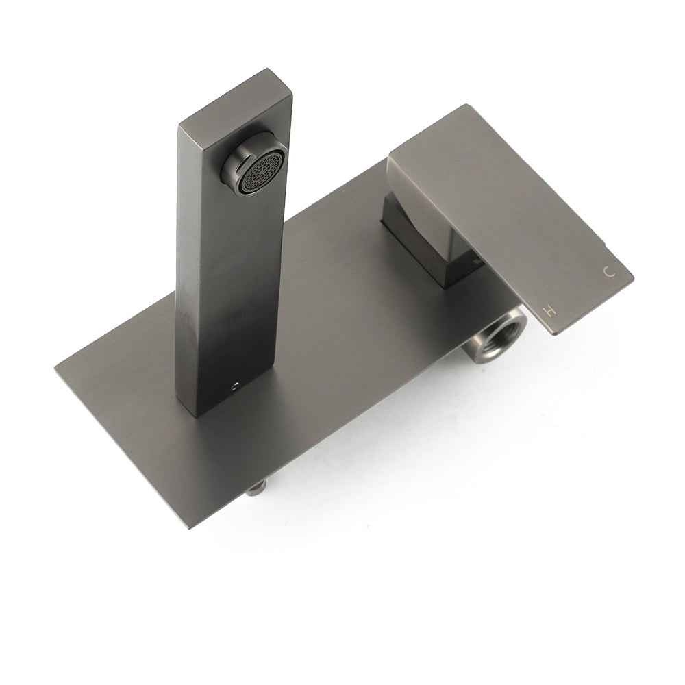 WELS Gun Metal Square Wall Mount Basin Mixer Laundry Vanity Tap Spout Faucet Set - Image 8
