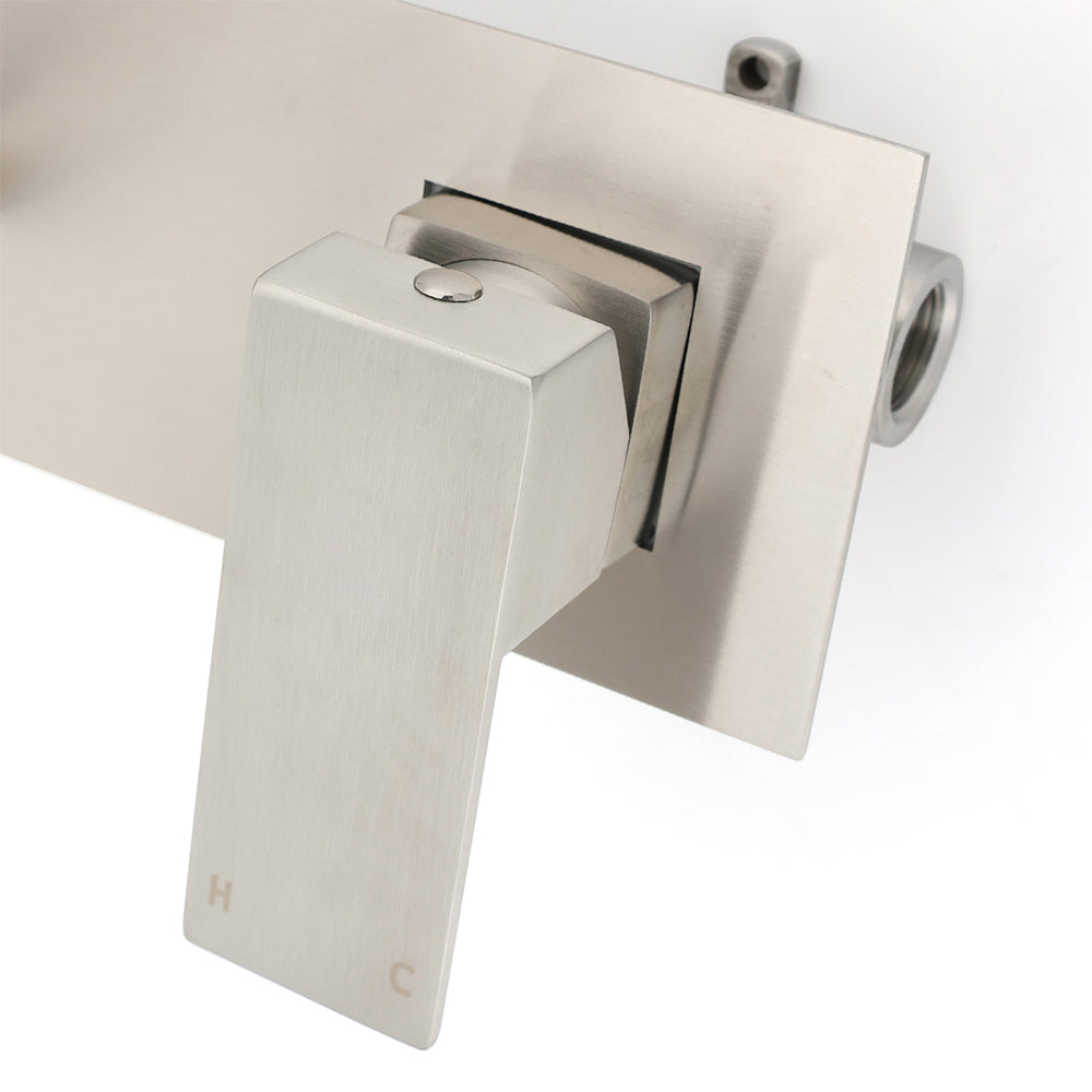 Brushed Nickel Square Wall Mount Basin Mixer Laundry Vanity Tap Spout Faucet Set - Image 6