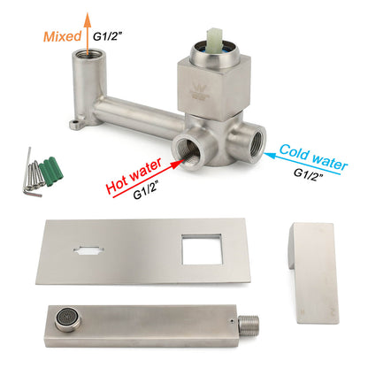 Brushed Nickel Square Wall Mount Basin Mixer Laundry Vanity Tap Spout Faucet Set - Image 7