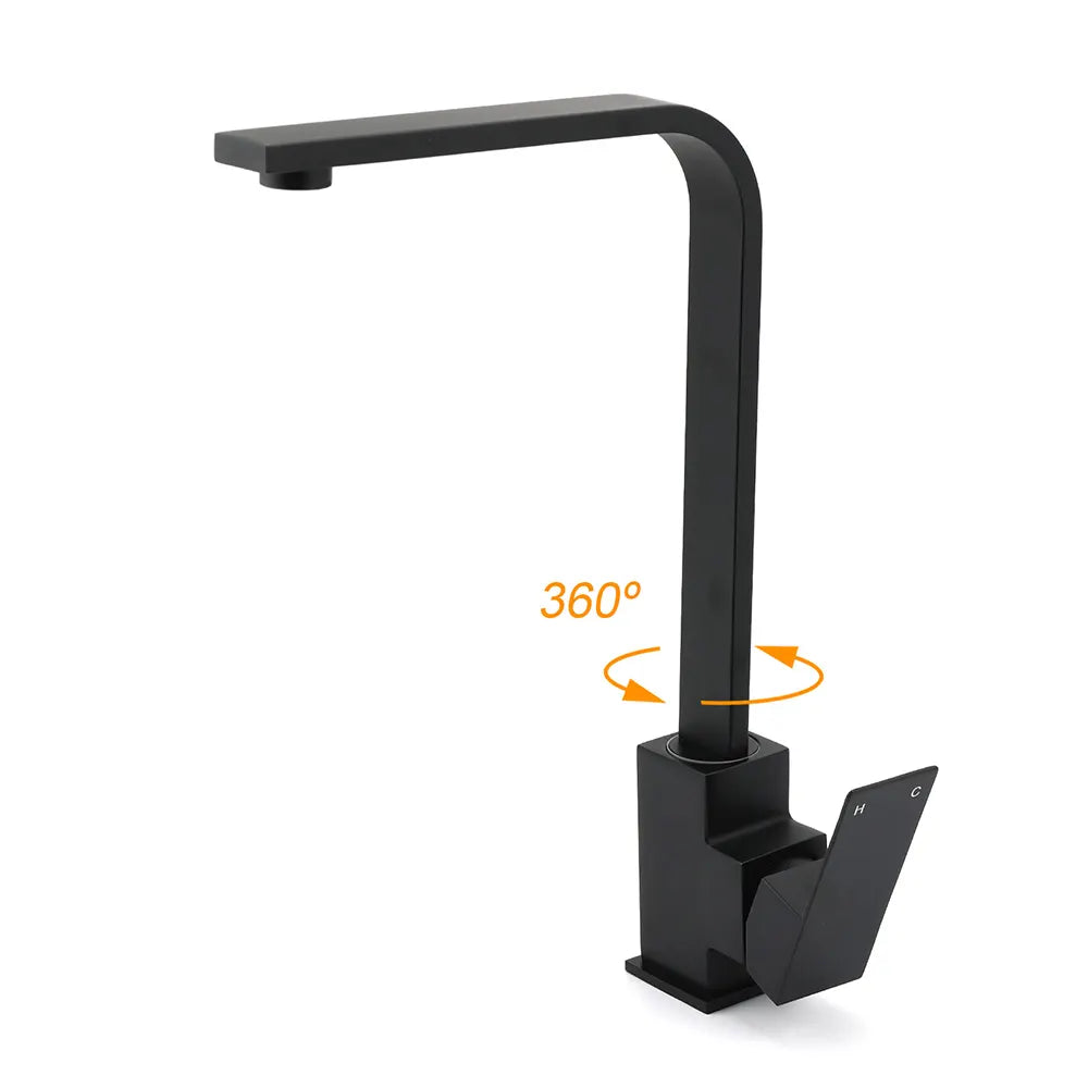 Matt Black Square Gooseneck 360 Swivel Laundry Sink Kitchen Mixer Faucet Tapware - Image 2