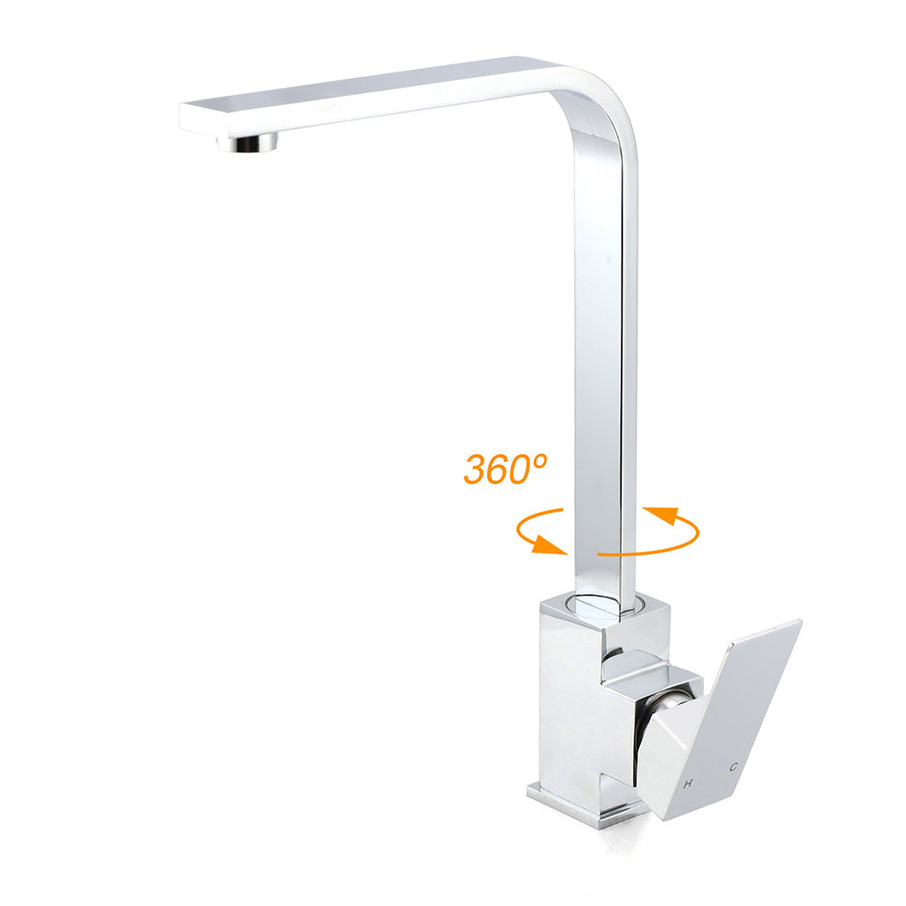 WELS Chrome Square Gooseneck Spout Swivel Laundry Sink Kitchen Mixer Faucet Tap - Image 2