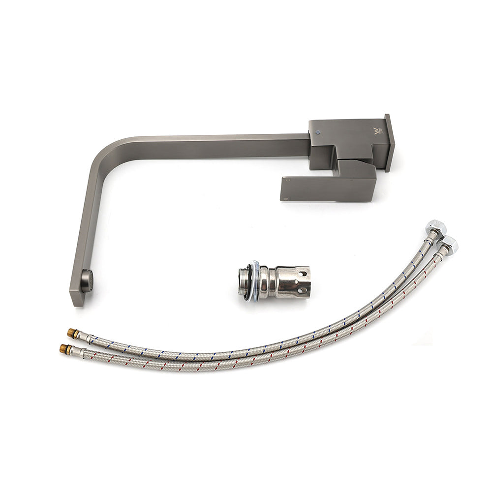 WELS Gun Metal Square Gooseneck Swivel Laundry Kitchen Mixer Faucet Sink Tap Set - Image 5