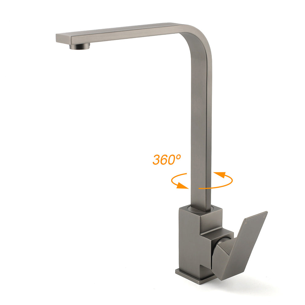 WELS Gun Metal Square Gooseneck Swivel Laundry Kitchen Mixer Faucet Sink Tap Set - Image 7