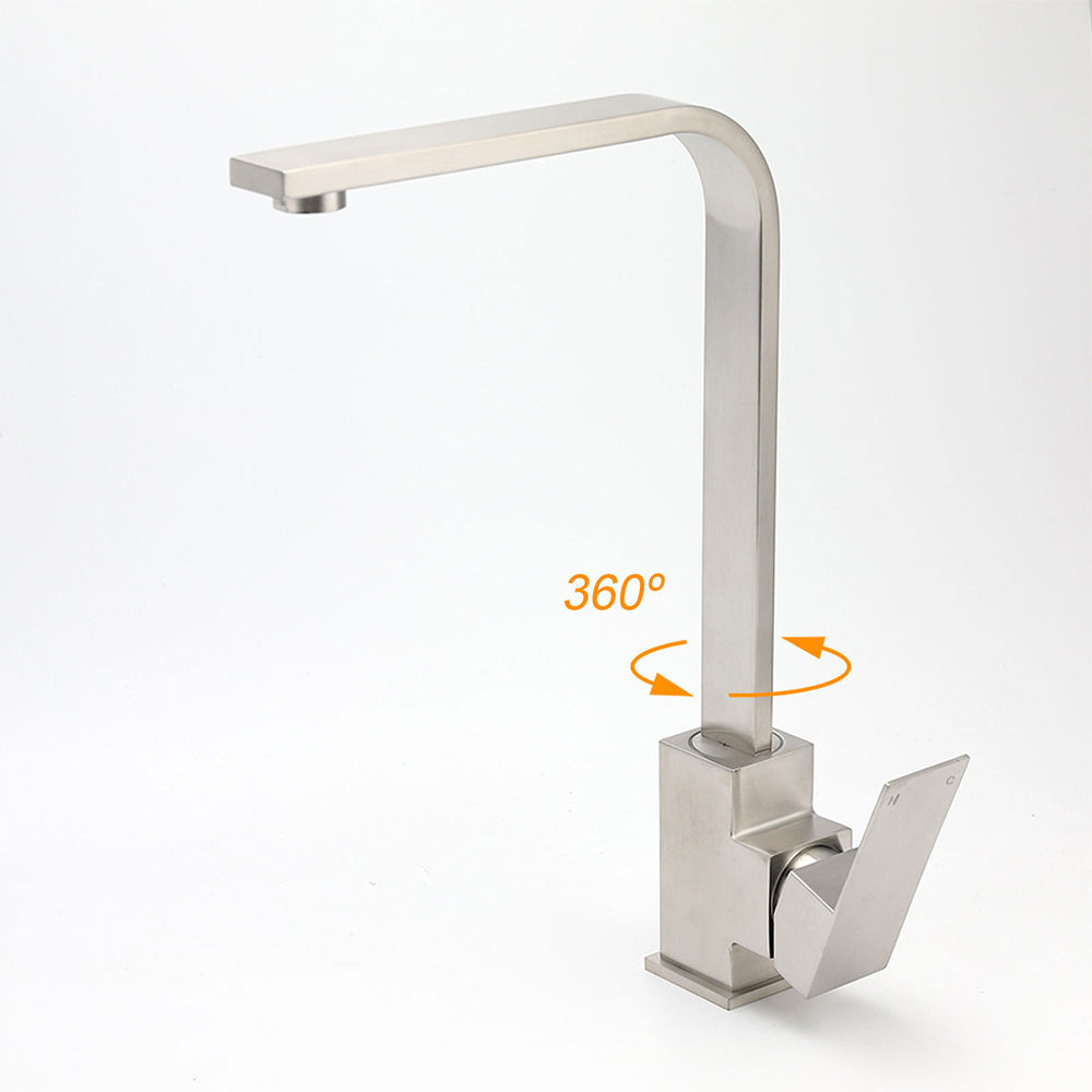 WELS Square Kitchen Sink Laundry Mixer 360º Swivel Faucet Tap Set Brushed Nickel - Image 2