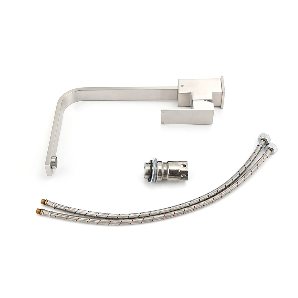 WELS Square Kitchen Sink Laundry Mixer 360º Swivel Faucet Tap Set Brushed Nickel - Image 6
