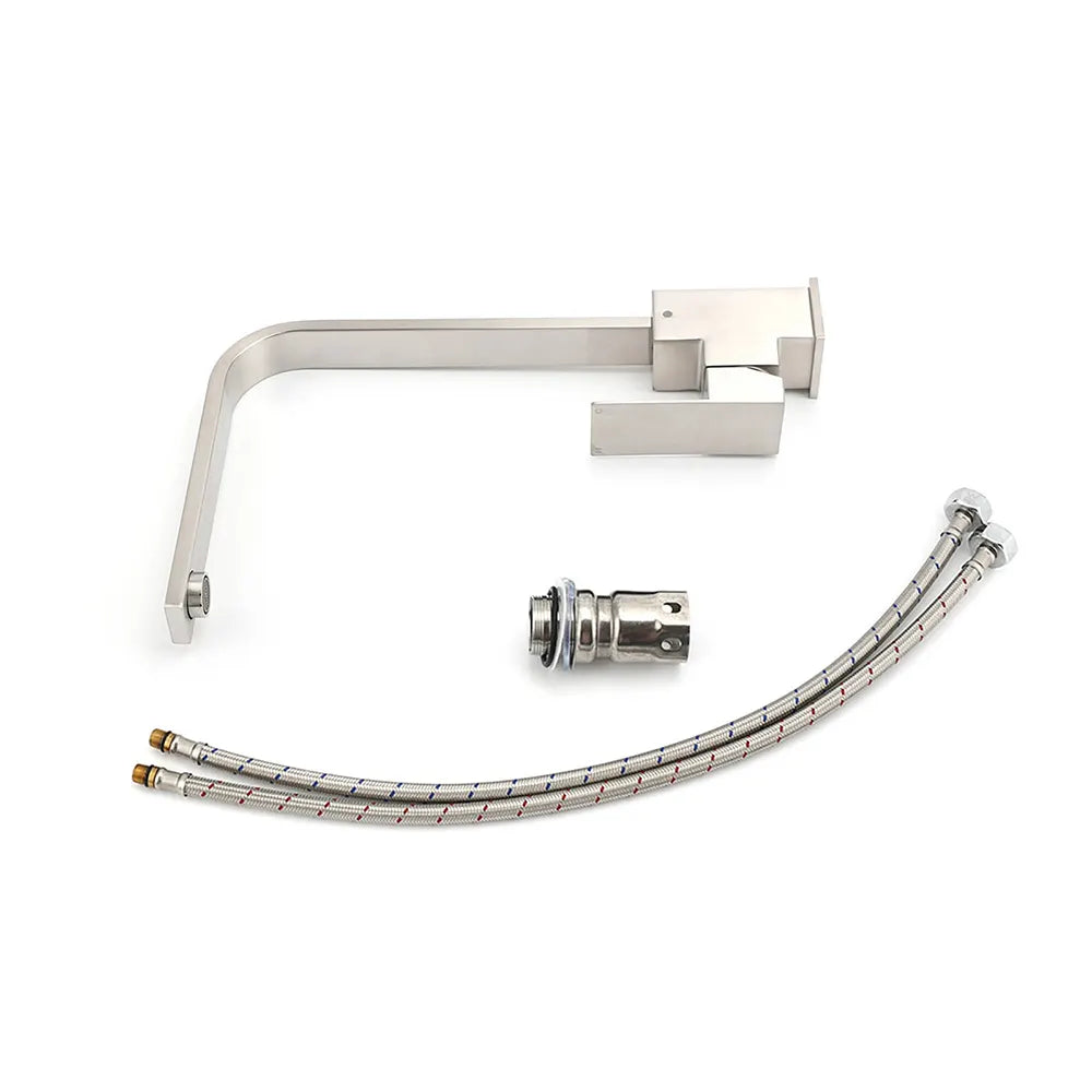 WELS Square Kitchen Sink Laundry Mixer 360º Swivel Faucet Tap Set Brushed Nickel - Image 7