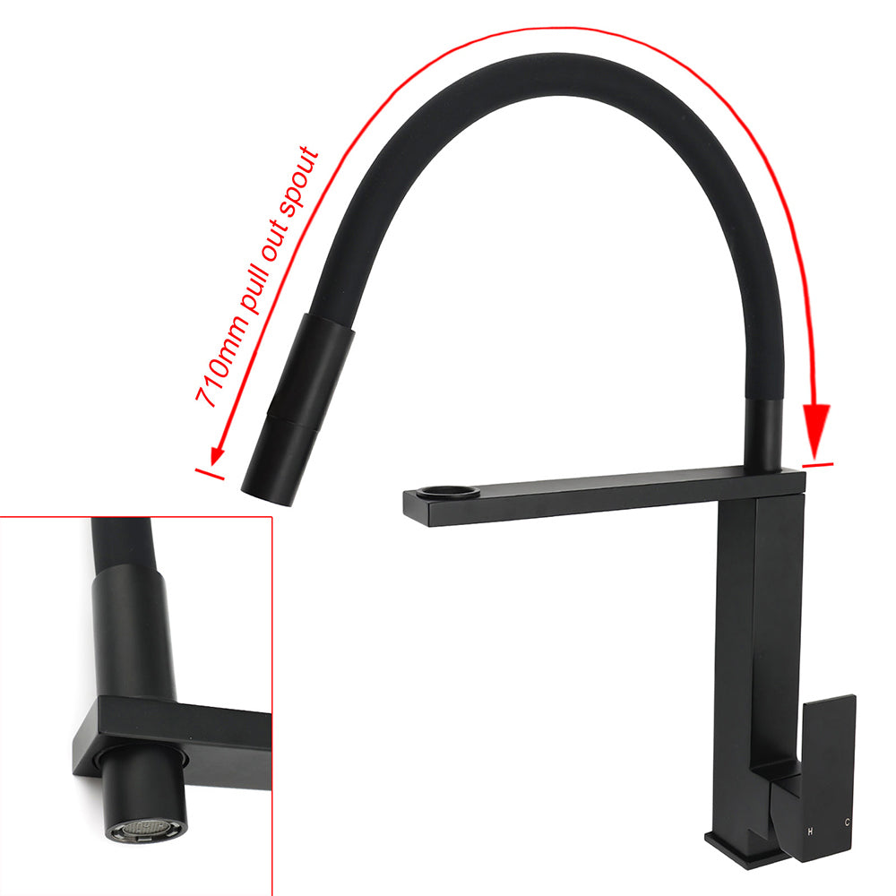 Matt Black Swivel Kitchen Sink Basin Mixer Swivel Faucet Tapware Pull Out Spout - Image 3