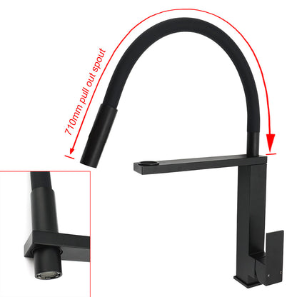 Matt Black Swivel Kitchen Sink Basin Mixer Swivel Faucet Tapware Pull Out Spout - Image 3