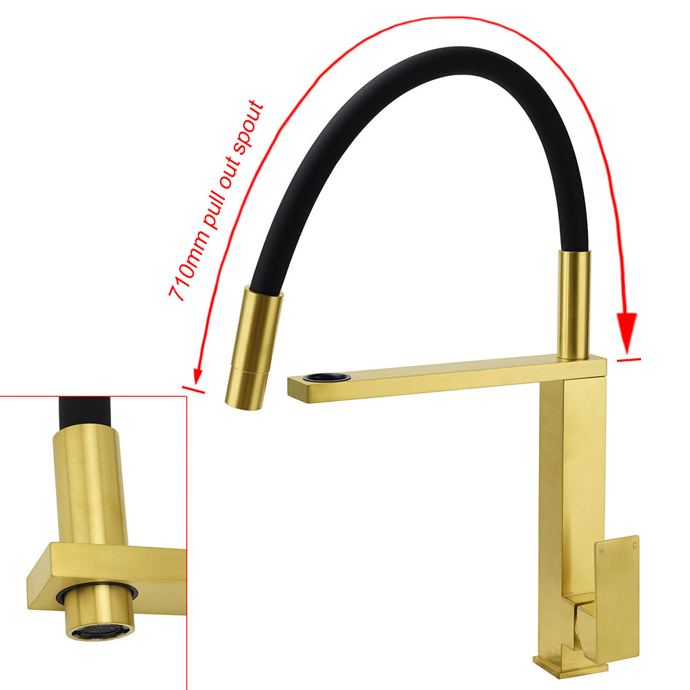 Brushed Gold Tall Kitchen Sink Basin Mixer Swivel Faucet Tap Pull Out Spout Head - Image 3