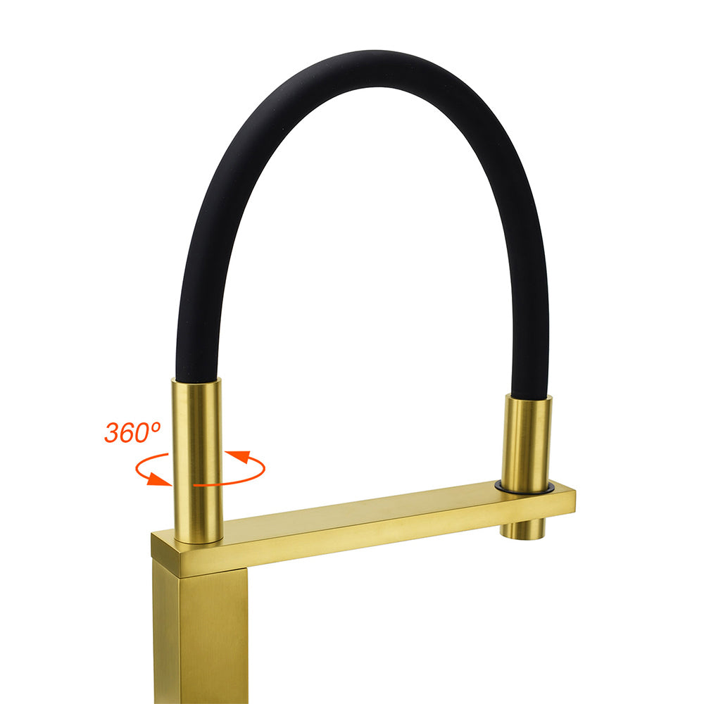 Brushed Gold Tall Kitchen Sink Basin Mixer Swivel Faucet Tap Pull Out Spout Head - Image 5