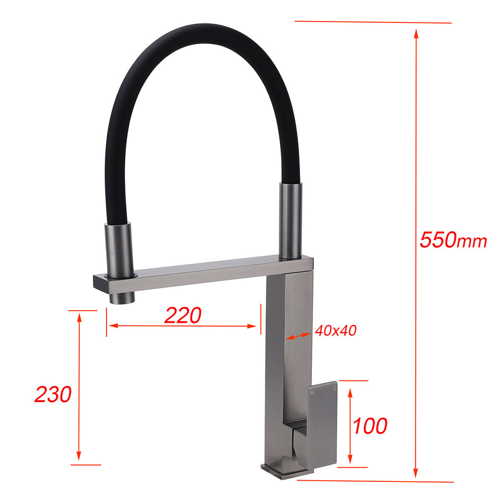 Gun Metal Tall Kitchen Sink Basin Mixer Swivel Faucet Tap Pull Out Spout Head - Image 2