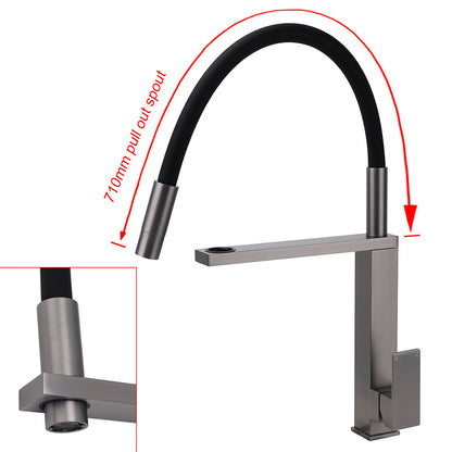 Gun Metal Tall Kitchen Sink Basin Mixer Swivel Faucet Tap Pull Out Spout Head - Image 3