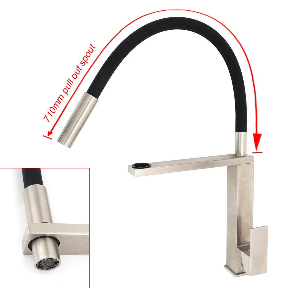 WELS 6.0L/m Chrome Kitchen Sink Basin Mixer Swivel Faucet Tapware Pull Out Spout - Image 3