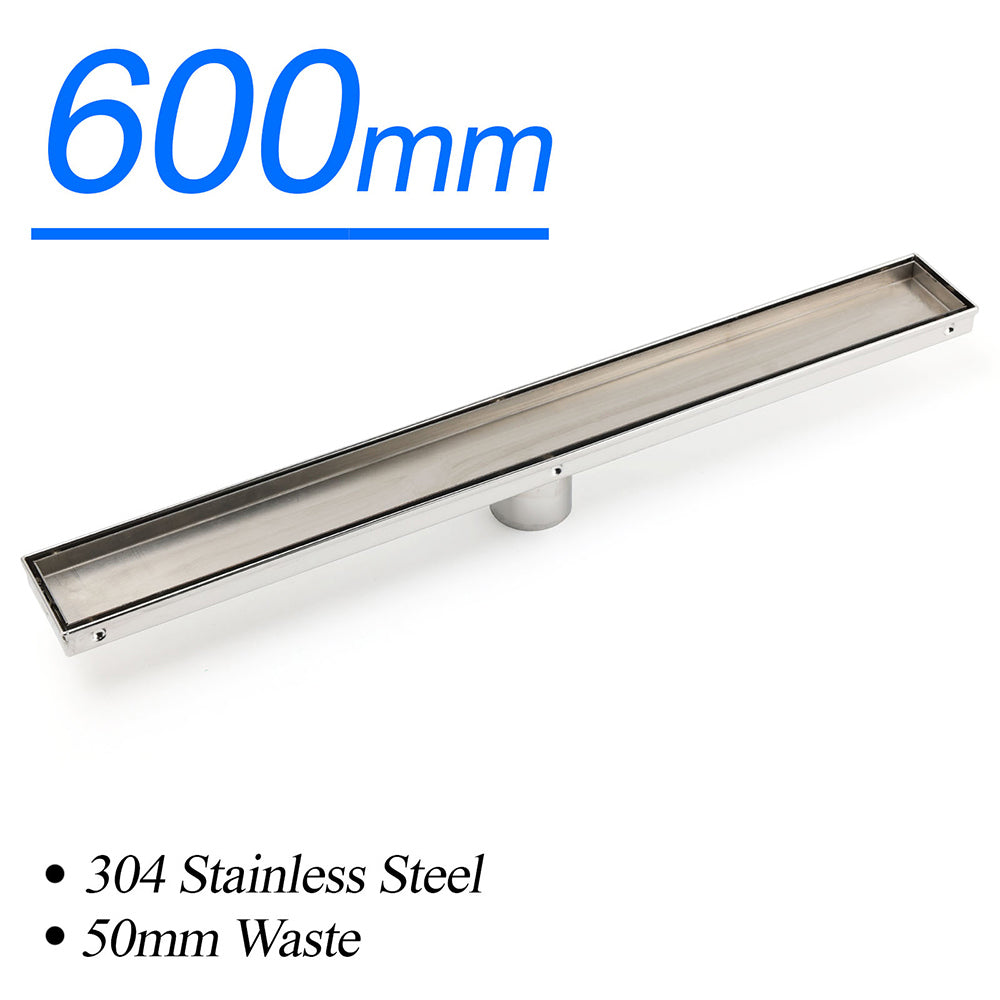 304 Stainless Steel 600mm Tile Insert Linear Shower Grate Floor Drain 50mm Waste - Image 2