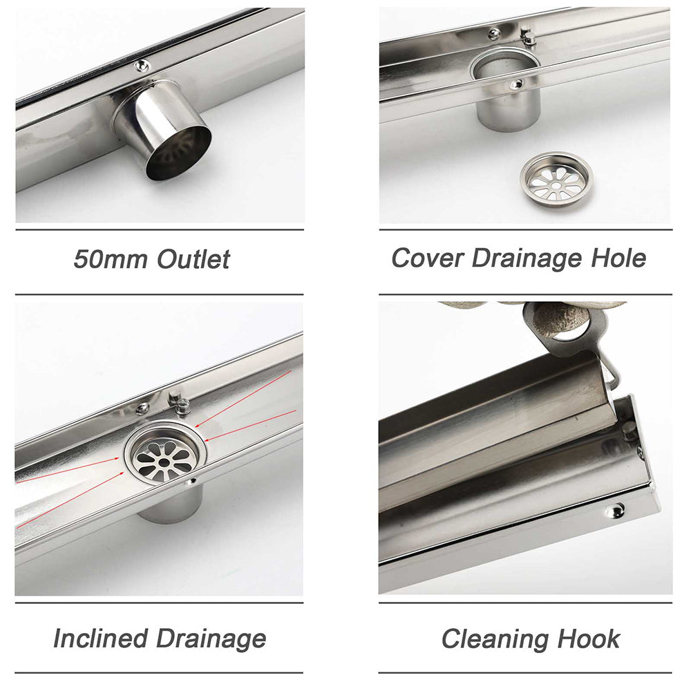 304 Stainless Steel 600mm Tile Insert Linear Shower Grate Floor Drain 50mm Waste - Image 5