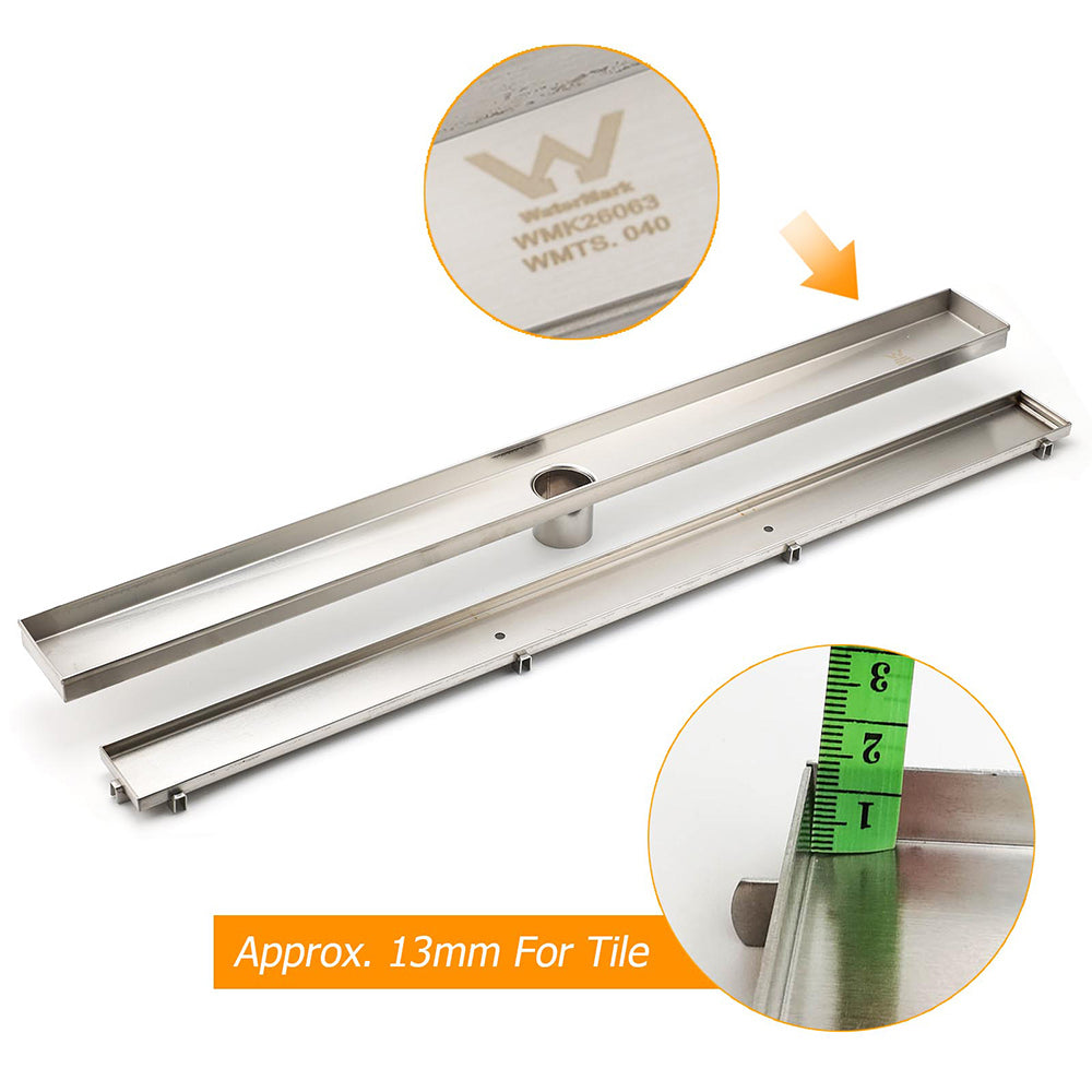 304 Stainless Steel 800mm Tile Insert Linear Shower Grate Floor Drain 50mm Waste - Image 4