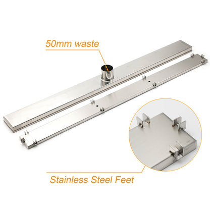 304 Stainless Steel 800mm Tile Insert Linear Shower Grate Floor Drain 50mm Waste - Image 5