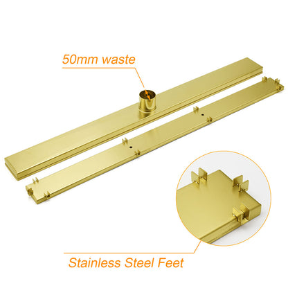 Brushed Gold 304SUS 800mm Tile Insert Shower Grate Floor Drain 50mm Waste Outlet - Image 4