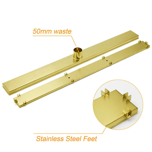 Brushed Gold 304SUS 800mm Tile Insert Shower Grate Floor Drain 50mm Waste Outlet - Image 5