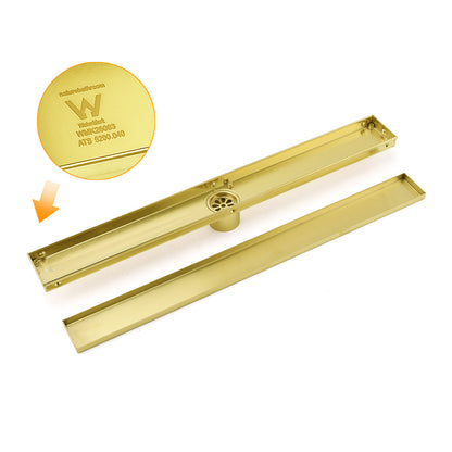 Brushed Gold 304SUS 800mm Tile Insert Shower Grate Floor Drain 50mm Waste Outlet - Image 5
