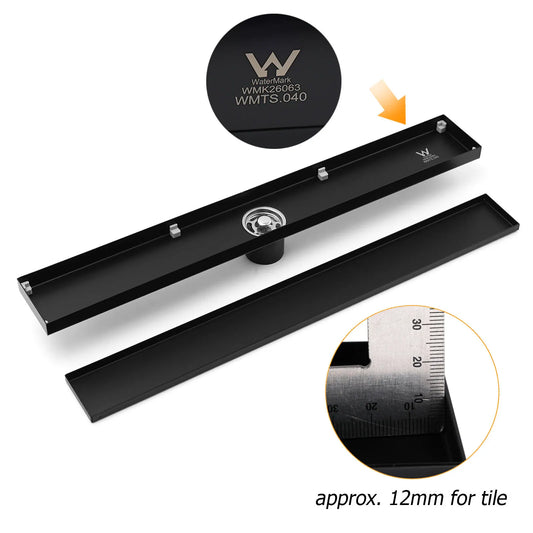 Matt Black 800mm Tile Insert Bathroom Floor Drain Shower Grate 50mm Outlet Waste - Image 5