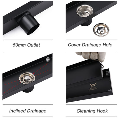 WaterMark Matt Black 900mm Tile Insert Shower Grate Floor Drain 50mm Flow Waste - Image 3