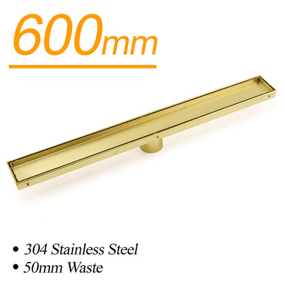 Brushed Gold 600mm Tile Insert Linear Shower Grate Floor Drain 50mm Outlet Waste - Image 2