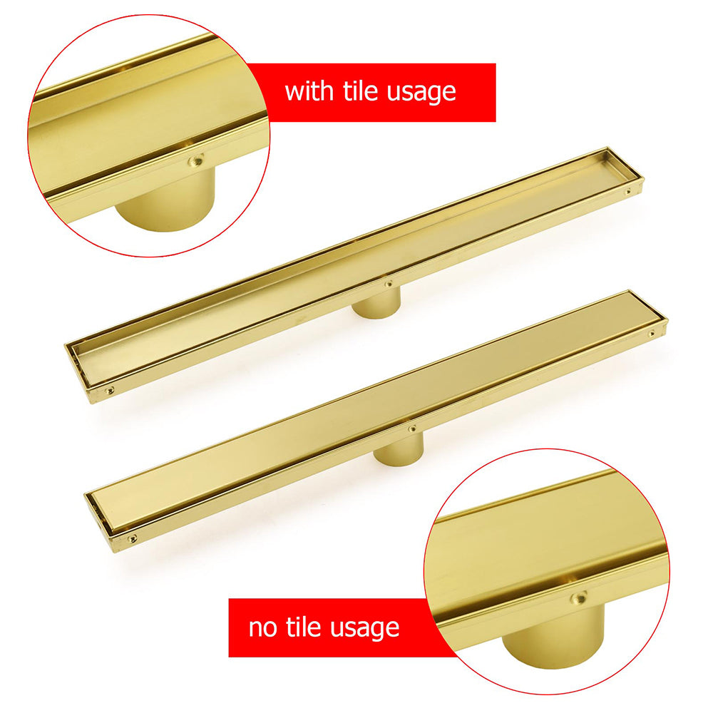 Brushed Gold 600mm Tile Insert Linear Shower Grate Floor Drain 50mm Outlet Waste - Image 4