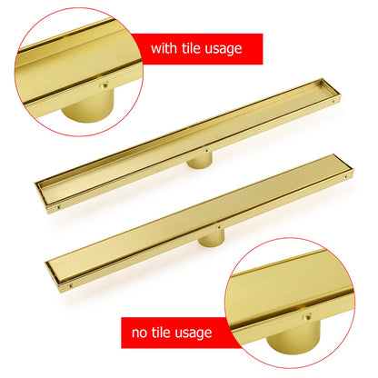 Brushed Gold 600mm Tile Insert Linear Shower Grate Floor Drain 50mm Outlet Waste - Image 4