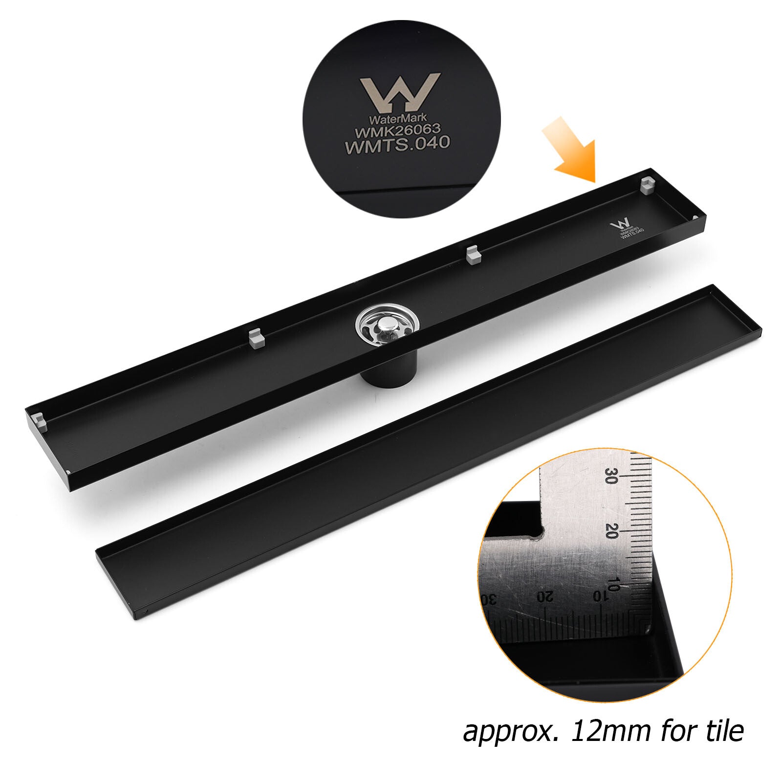Matt Black 600mm Tile Insert Linear Shower Grate Floor Drain 50mm Waste Outlet - Image 5