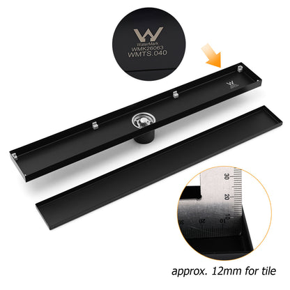 Matt Black 600mm Tile Insert Linear Shower Grate Floor Drain 50mm Waste Outlet - Image 5
