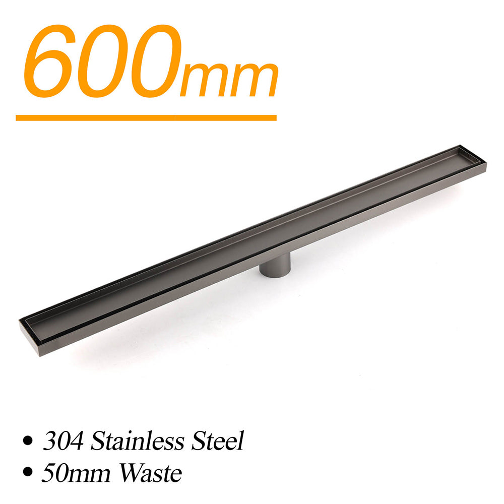 Gun Metal Tile Insert 600mm Linear Shower Grate Floor Drain 50mm Waste Outlet - Image 2
